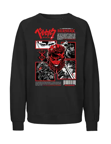 Dark Resolve - berserk, guts, black white anime, manga panel, dark warrior, sword fighter, anime art, seinen anime - Fairtrade Sweatshirt