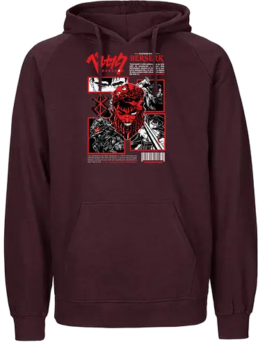Dark Resolve - berserk, guts, black white anime, manga panel, dark warrior, sword fighter, anime art, seinen anime - Fairtrade Hoodie