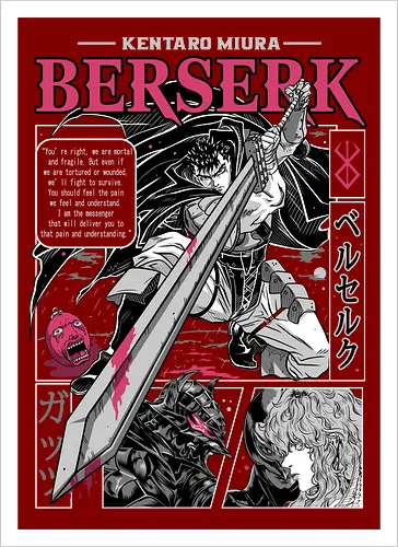Eternal Struggle - berserk, guts, manga panel, dark anime, struggle theme, sword warrior, seinen manga, anime art - Artprint