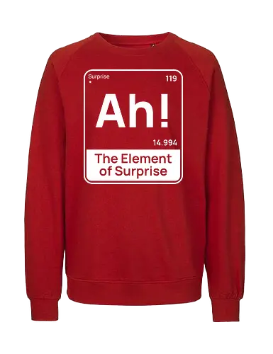 Lustiges Chemie-Design – Element der Überraschung „Ah“ Geek Humor - lustige chemie, element der überraschung, geek humor, nerd witz, wissenschaft humor, chemie liebhaber, periodensystem, kluger humor, labor leben, lehrer humor, stem humor, geek geschenkidee, wissenschaft witz, nerd kultur, chemie design - Fairtrade Sweatshirt
