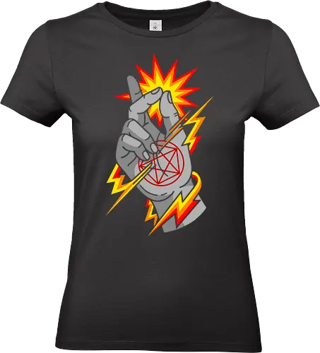 Snap of the Occult: Elemental Magic - Occult pentagram, magic snap, arcane energy, esoteric art, witchy aesthetic, supernatural graphic, dark magic symbol, gothic streetwear, comic book magic, mystical hand sign - Standard T-Shirt (Women)