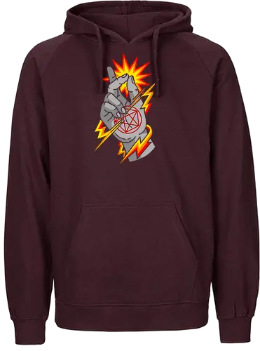 Snap of the Occult: Elemental Magic - Occult pentagram, magic snap, arcane energy, esoteric art, witchy aesthetic, supernatural graphic, dark magic symbol, gothic streetwear, comic book magic, mystical hand sign - Fairtrade Hoodie