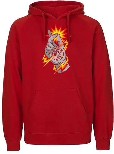 Snap of the Occult: Elemental Magic - Occult pentagram, magic snap, arcane energy, esoteric art, witchy aesthetic, supernatural graphic, dark magic symbol, gothic streetwear, comic book magic, mystical hand sign - Fairtrade Hoodie