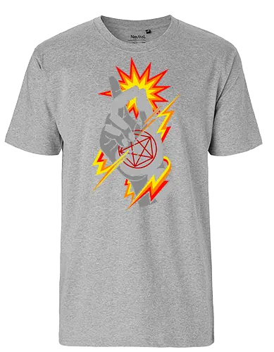 Snap of the Occult: Elemental Magic - Occult pentagram, magic snap, arcane energy, esoteric art, witchy aesthetic, supernatural graphic, dark magic symbol, gothic streetwear, comic book magic, mystical hand sign - Fairtrade T-Shirt