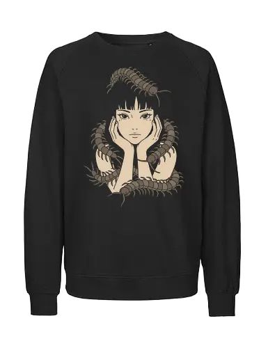 Centipede Maiden: Dark Aesthetic - Centipede art, dark aesthetic, horror manga style, creepy girl illustration, gothic streetwear, surrealism art, macabre fashion, occult aesthetic, japanese horror art, alternative dark shirt - Fairtrade Sweatshirt