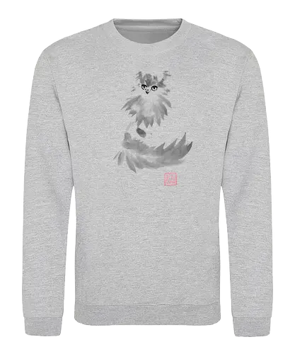 grey cat - cat, sumie, japan - Sweatshirt