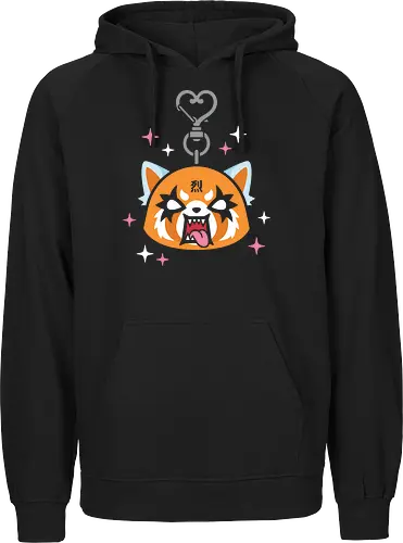 Aggretsuko: Metal Heart Keychain - Aggretsuko, Retsuko, metalhead cat, Sanrio anime, kawaii metal, red panda, office rage, heavy metal anime, cute but aggressive, anime keychain art - Fairtrade Hoodie