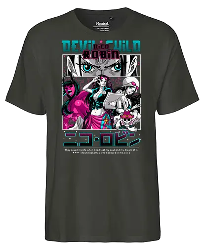 Devil Child - Pirate, nico robin, devil child, anime girl, straw hat crew, anime pirate, archaeologist, grand line - Fairtrade T-Shirt