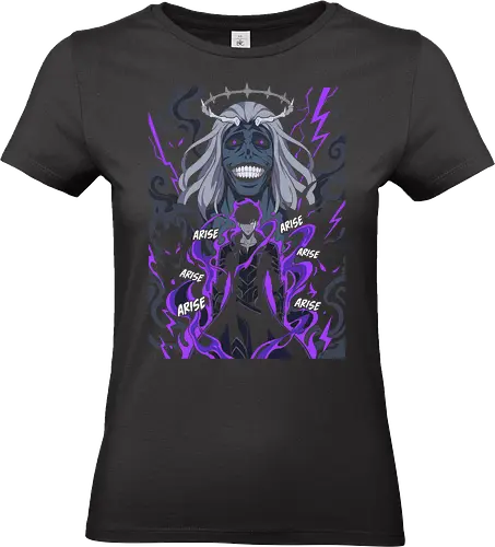 Arise: The Shadow Monarch & The Smiling God - Solo Leveling shirt, Sung Jinwoo merch, anime graphic tee, Shadow Monarch, Statue of God, Arise anime design, manhwa streetwear, dark fantasy shirt, purple shadow aura, edgy anime clothing - Standard T-Shirt (Women)
