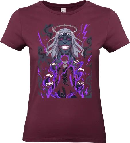Arise: The Shadow Monarch & The Smiling God - Solo Leveling shirt, Sung Jinwoo merch, anime graphic tee, Shadow Monarch, Statue of God, Arise anime design, manhwa streetwear, dark fantasy shirt, purple shadow aura, edgy anime clothing - Standard T-Shirt (Women)