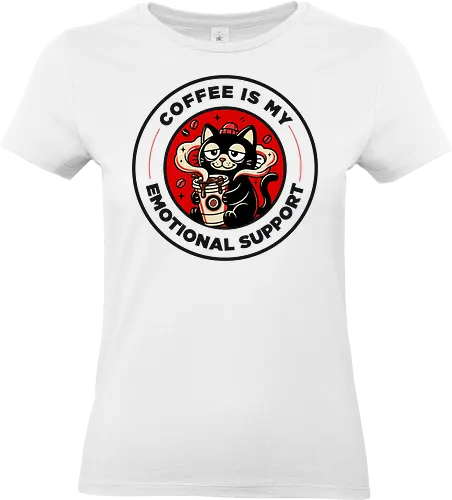 Coffee Is My Emotional Support - offee addict, caffeine humor, emotional support coffee, cat lover, funny coffee shirt, cute cafe art, espresso lover - Standard T-Shirt (Women)