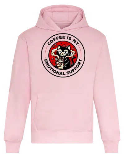 Coffee Is My Emotional Support - offee addict, caffeine humor, emotional support coffee, cat lover, funny coffee shirt, cute cafe art, espresso lover - Heavyweight Hoodie