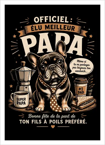 Elu Meilleur Papa Bouledogue Français Vintage Cadeau Fete des Peres