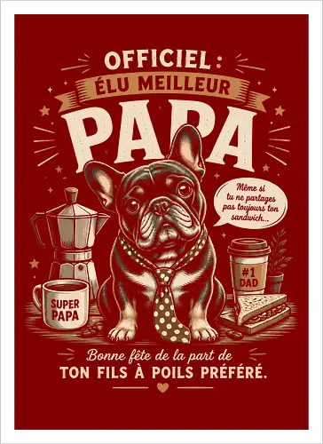 Elu Meilleur Papa Bouledogue Français Vintage Cadeau Fete des Peres