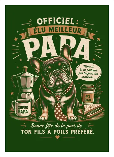 Elu Meilleur Papa Bouledogue Français Vintage Cadeau Fete des Peres