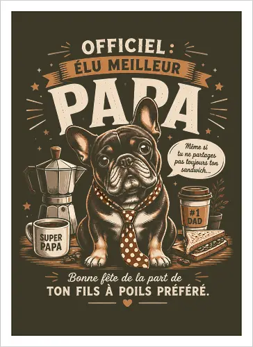 Elu Meilleur Papa Bouledogue Français Vintage Cadeau Fete des Peres