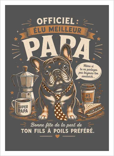 Elu Meilleur Papa Bouledogue Français Vintage Cadeau Fete des Peres