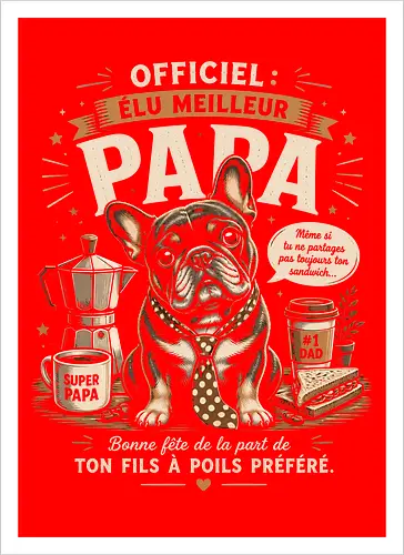 Elu Meilleur Papa Bouledogue Français Vintage Cadeau Fete des Peres
