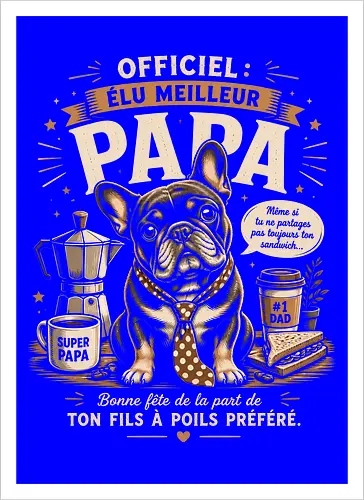 Elu Meilleur Papa Bouledogue Français Vintage Cadeau Fete des Peres