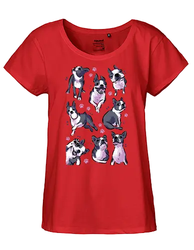 Boston Terrier Love White - boston terrier, dog, funny boston, cute boston, kawaii boston, pet, pattern, dogs, seamless, watrcolor, love, lover, collection, animal, xmorfina - Fairtrade Girl Shirt