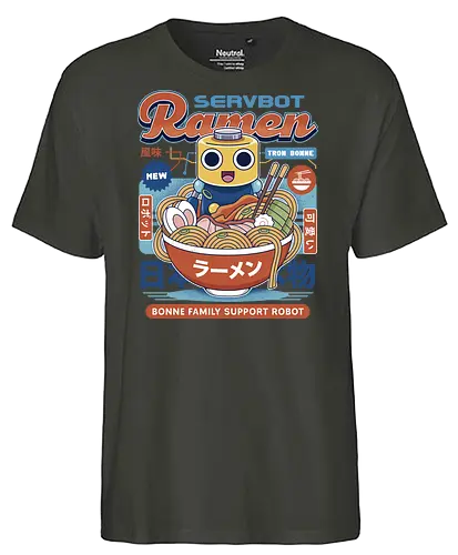 Servbot Ramen Vintage - Gaming, dead rising, frank west, tron bonne, zombrex, servbot, video game, gaming, gamer, survival horror, willamette parkview mall, Horror, biohazard, megaman, arcade - Fairtrade T-Shirt