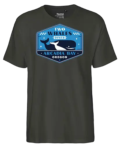 Two Whales Diner Crest - Strange Life, butterfly, before the storm, Chloe, Max, rachel amber, arcadia bay, video game, gaming, gamer, rocky mountain record traders, the black lantern, true colors, alex chen, haven springs - Fairtrade T-Shirt