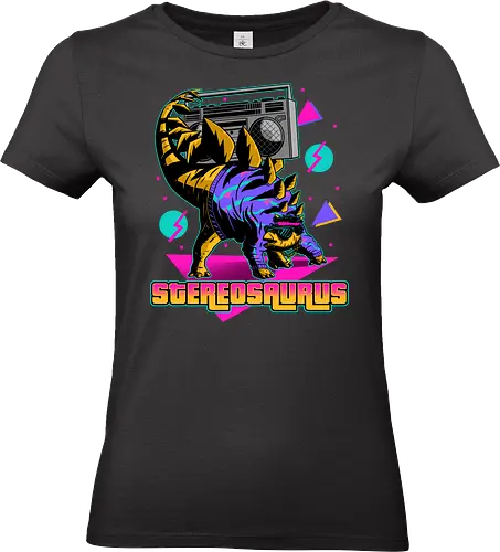 Stereosaurus - A Rad Dinosaur  - dinosaurs, 80s, aesthetic, animal, fossil, funny, humor, nostalgia, paleontologist, prehistoric, rad, retro, stegosaurus, stereo, vintage - Standard T-Shirt (Women)