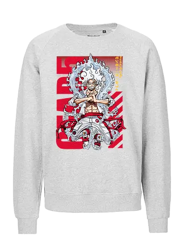 Crimson Impact - Pirate, gear 5 luffy, anime transformation, red aesthetic, anime pirate, manga art, pirate king, grand line - Fairtrade Sweatshirt
