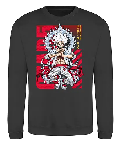 Crimson Impact - Pirate, gear 5 luffy, anime transformation, red aesthetic, anime pirate, manga art, pirate king, grand line - Sweatshirt
