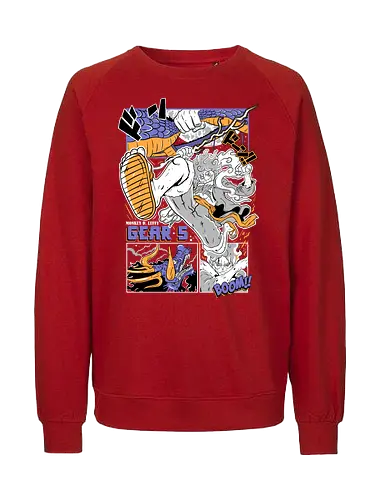 Booming Power - Pirate, gear 5 action, Pirate, anime battle, dynamic pose, anime pirate, manga art, sun god nika - Fairtrade Sweatshirt