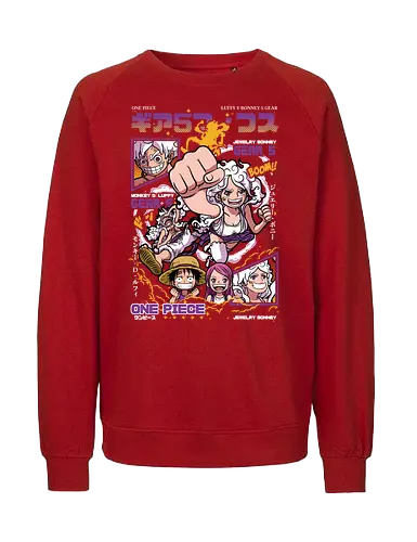 Gear 5 Chaos - Pirate, jewelry bonney, luffy gear 5, anime pirate, egghead arc, worst generation, manga art, anime duo - Fairtrade Sweatshirt