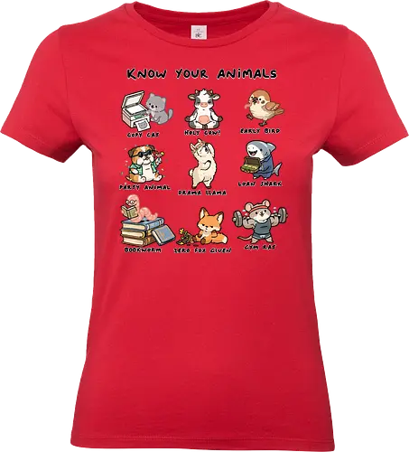 Know Your Animals - animals, animals of the world, bookworm, copy cat, drama llama, early bird, funny, gym rat, holy cow, idiom, joke, loan shark, party animal, sarcastic, zero fox given - Standard T-Shirt (Women)