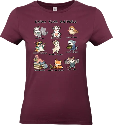 Know Your Animals - animals, animals of the world, bookworm, copy cat, drama llama, early bird, funny, gym rat, holy cow, idiom, joke, loan shark, party animal, sarcastic, zero fox given - Standard T-Shirt (Women)