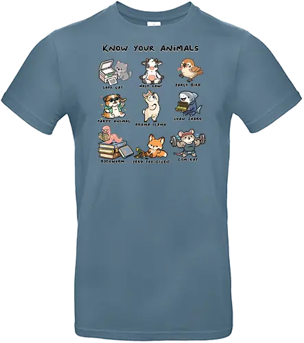 Know Your Animals - animals, animals of the world, bookworm, copy cat, drama llama, early bird, funny, gym rat, holy cow, idiom, joke, loan shark, party animal, sarcastic, zero fox given - Standard T-Shirt