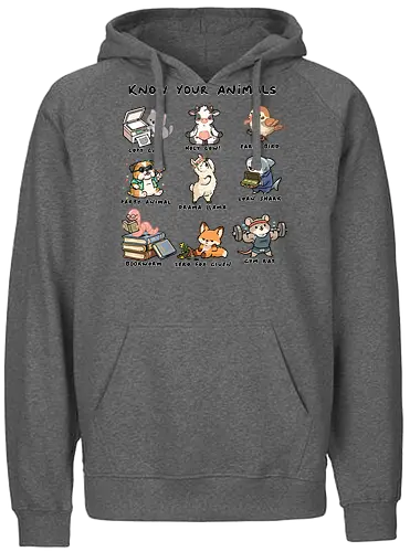Know Your Animals - animals, animals of the world, bookworm, copy cat, drama llama, early bird, funny, gym rat, holy cow, idiom, joke, loan shark, party animal, sarcastic, zero fox given - Fairtrade Hoodie
