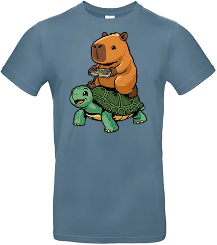 Capybara and Turtle - capybara, animals, cappy, capy, controller, funny, game, gamer, gaming, retro, riding, rodent, tortoise, turtle, video game - Standard T-Shirt