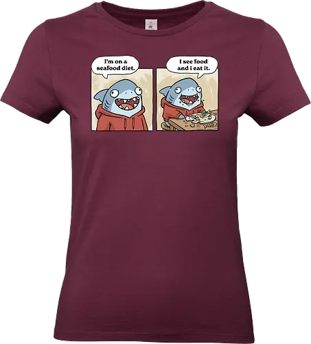 Seafood Diet - seafood, diet, dinner, fish, fitness, food, foodie, funny, healthy, hungry, joke, meme, relatable humor, shark, vegan diet - Standard T-Shirt (Women)