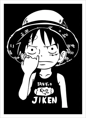 Junger Pirat Strohhut Schwarz Weiß Manga