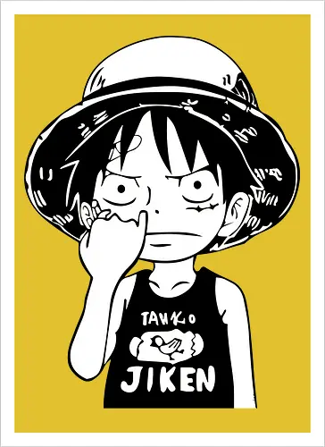 Junger Pirat Strohhut Schwarz Weiß Manga