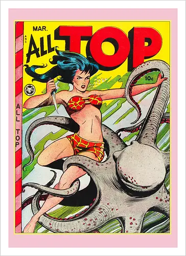 Vintage Pin-Up Kriegerin Oktopus Retro 1940er Comic