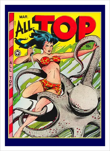 Vintage Pin-Up Kriegerin Oktopus Retro 1940er Comic
