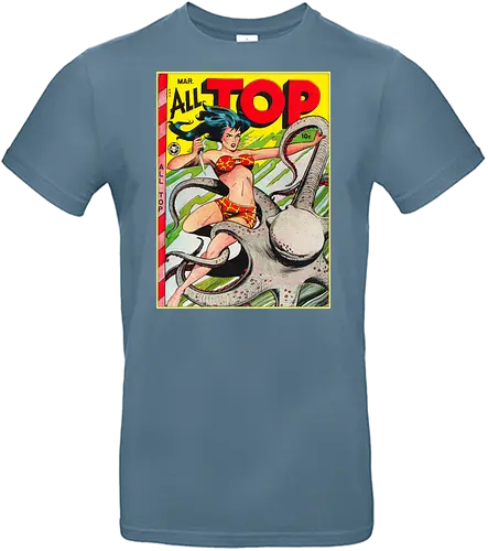 Vintage Pin-Up Kriegerin Oktopus Retro 1940er Comic - vintage comic shirt, retro pin-up tee, All Top Comics, golden age art apparel, pulp fiction shirt, 1940s retro tee, vintage warrior shirt, comic cover art tee, retro pop art apparel, pin-up style shirt, pulp art clothing, vintage illustration tee, retro comic art shirt, old school comic apparel, vintage geek shirt, Golden Age Comics, retro warrior art tee - Standard T-Shirt