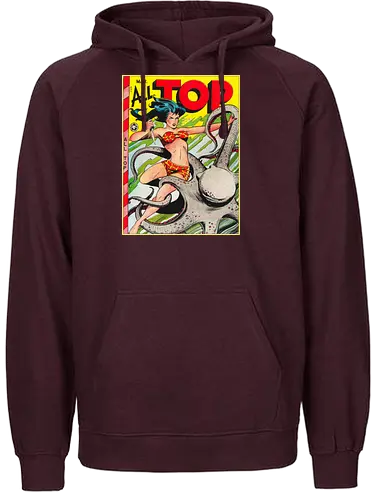 Vintage Pin-Up Kriegerin Oktopus Retro 1940er Comic - vintage comic shirt, retro pin-up tee, All Top Comics, golden age art apparel, pulp fiction shirt, 1940s retro tee, vintage warrior shirt, comic cover art tee, retro pop art apparel, pin-up style shirt, pulp art clothing, vintage illustration tee, retro comic art shirt, old school comic apparel, vintage geek shirt, Golden Age Comics, retro warrior art tee - Fairtrade Hoodie