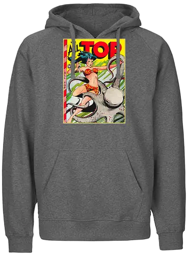 Vintage Pin-Up Kriegerin Oktopus Retro 1940er Comic - vintage comic shirt, retro pin-up tee, All Top Comics, golden age art apparel, pulp fiction shirt, 1940s retro tee, vintage warrior shirt, comic cover art tee, retro pop art apparel, pin-up style shirt, pulp art clothing, vintage illustration tee, retro comic art shirt, old school comic apparel, vintage geek shirt, Golden Age Comics, retro warrior art tee - Fairtrade Hoodie
