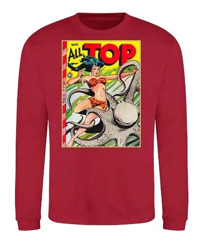Vintage Pin-Up Kriegerin Oktopus Retro 1940er Comic - vintage comic shirt, retro pin-up tee, All Top Comics, golden age art apparel, pulp fiction shirt, 1940s retro tee, vintage warrior shirt, comic cover art tee, retro pop art apparel, pin-up style shirt, pulp art clothing, vintage illustration tee, retro comic art shirt, old school comic apparel, vintage geek shirt, Golden Age Comics, retro warrior art tee - Sweatshirt