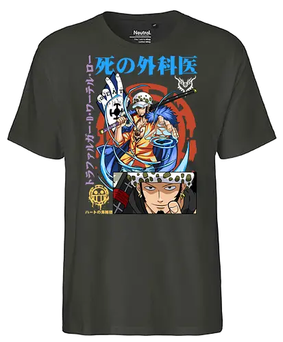 Heart Pirates Captain - trafalgar law, heart pirates, Pirate, anime pirate, surgeon of death, anime manga, grand line, op op fruit - Fairtrade T-Shirt