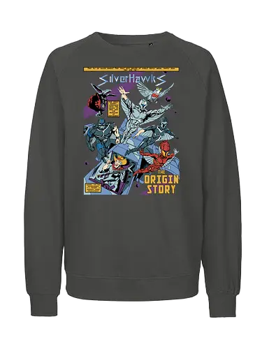 Steel Wings - silverhawks, space warrior, retro animation, 80s cartoon, cybernetic hero, galaxy patrol, vintage heroes, sci fi action - Fairtrade Sweatshirt