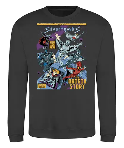 Steel Wings - silverhawks, space warrior, retro animation, 80s cartoon, cybernetic hero, galaxy patrol, vintage heroes, sci fi action - Sweatshirt