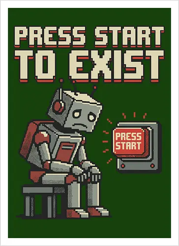 Roboter Press Start Pixel Art Gaming Design