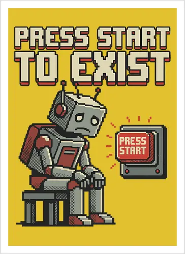 Roboter Press Start Pixel Art Gaming Design